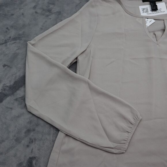 Forever 21 Shirt Womens S Gray Long Sleeve Round Neck Sheer Polyester Blouse - Picture 11 of 16